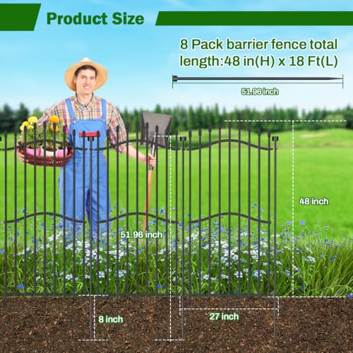 No Dig Garden Fence 48" H x 18'L Decorative Yard Dog Outdoor Panels (9.5 Sq Ft)