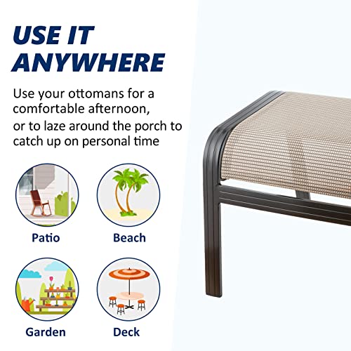 Outdoor Patio Ottoman Seat Textilene Portable Metal Footstool Portable Footrest Patio Chairs 2 Set Beige (2 Count)