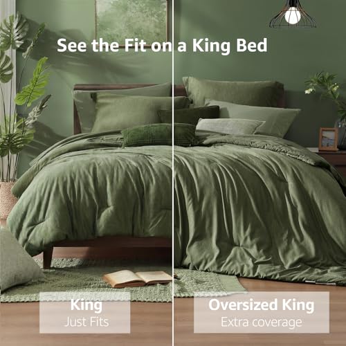 Oversized King Comforter Set Olive Green 7 Pieces Bed in a Bag