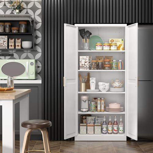 71"Metal Pantry Storage Cabinet with Doors & 4 Adjustable Shelves