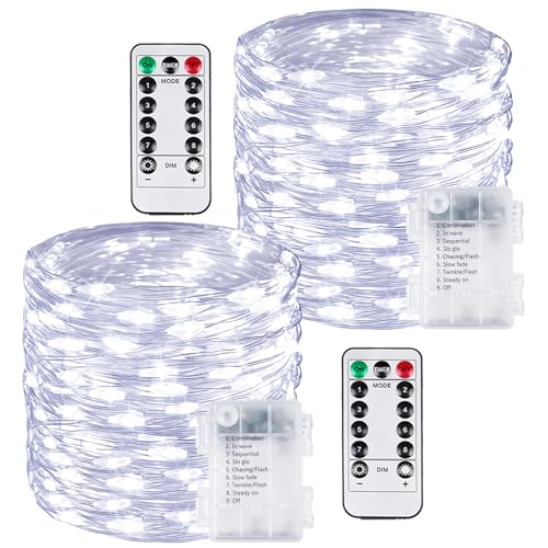 2 Pack 200 LED Fairy Lights Battery Operated with Remote