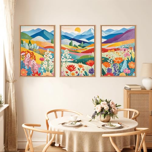 Large Abstract Mountain Flower Framed Canvas Wall Art
