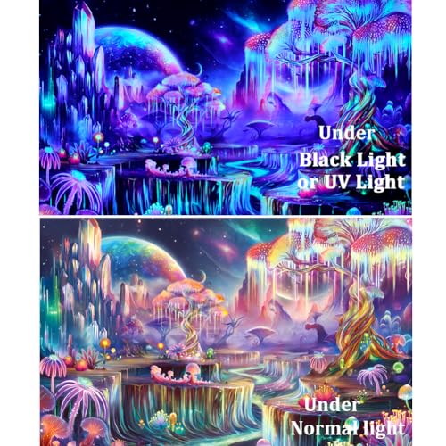 Blacklight Tapestry Fantasy Tree of Life Tapestry UV Reactive Galaxy Space Tapestries Colorful Plant Floral Mountain Landscape Tapestries Wall Hanging for Bedroom