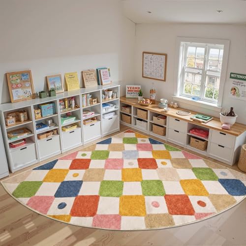 Corner Rug Washable Kids Rug Colorful Nursery Classroom Play Mat (64 Sq Ft)