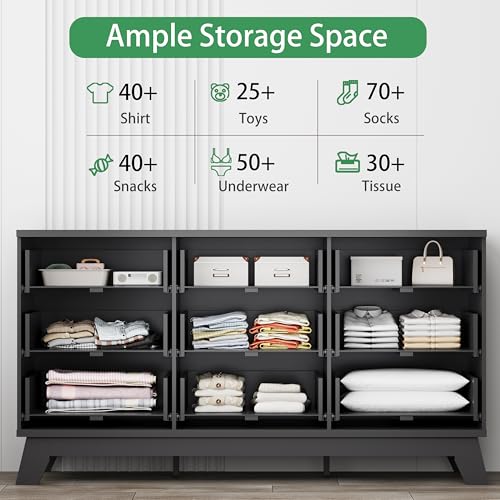 Fluted Dresser for Bedroom with 9 Drawers