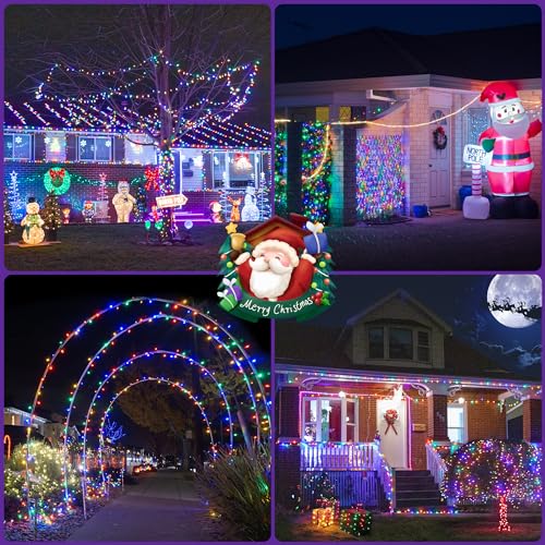 2 Pack Solar String Light 100LED 32.8ft 8 Modes Solar Christmas Lights Waterproof for Gardens (65.6 Foot)