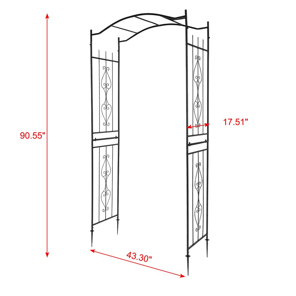 Black 7.5FT Steel Garden Arch Trellis for Climbing Vines & Roses