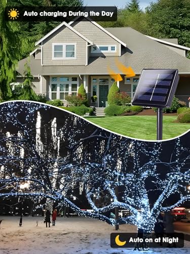 Solar String Lights Outdoor 4 Pack 400 LED 132FT Christmas Light Cool White (4 Count)