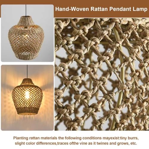 Rattan Pendant Light 11.8" Seagrass Hanging Light 2 (2 Count)