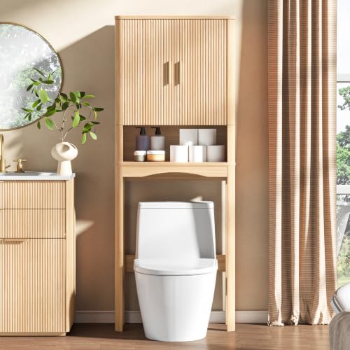 Farmhouse Over Toilet Storage Cabinet with 2 Fluted Doors