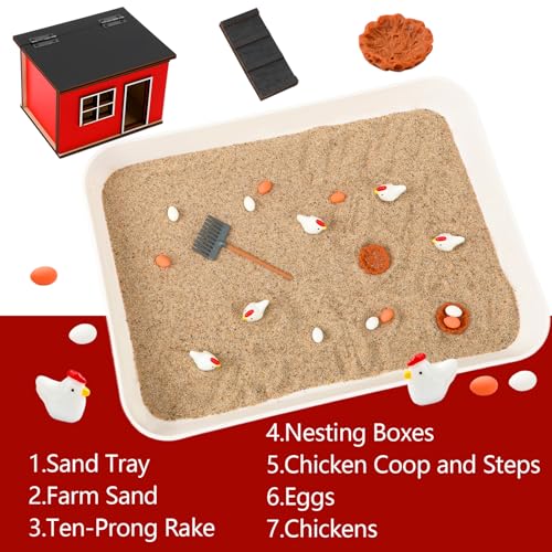 Chicken Zen Garden Sand Tray Therapy Kit Miniature Farm Coop Decor