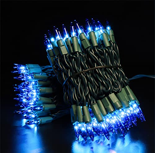 Green Wire Blue Incandescent Bulb 100 Mini String Lights for Indoor Christmas Tree Garland Birthday Wedding Party Festival Decoration (100 Count)