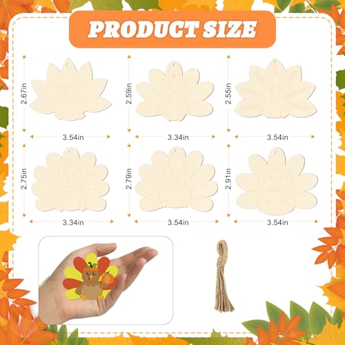 24 PCS Unfinished Wooden Thanksgiving Crafts Turkey Shaped Hanging Ornament (24 Count)
