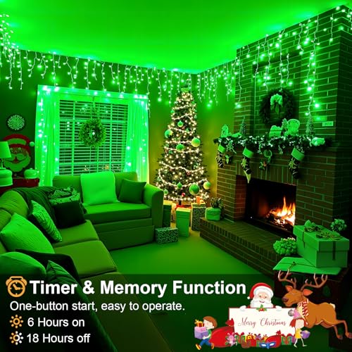 Icicle Lights for Outside 33FT 400 LED Green Christmas Lights