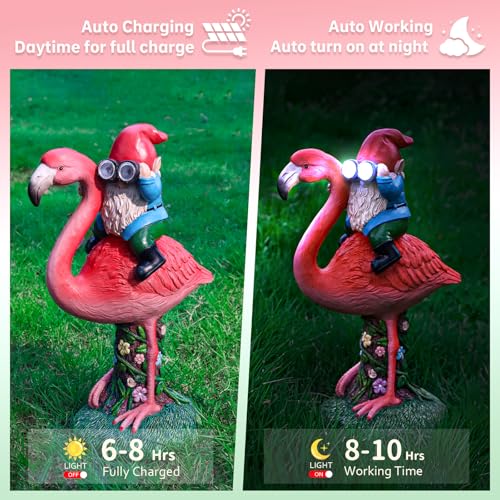 Solar Flamingo Gnome Garden Decor Statue