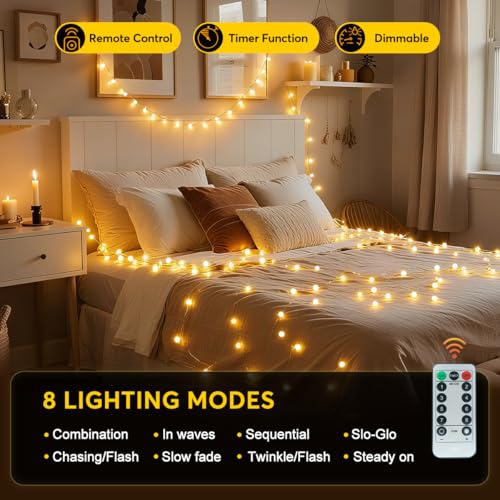 49.2ft Globe String Lights with Remote for Indoor Bedroom Warm White (49 Foot)