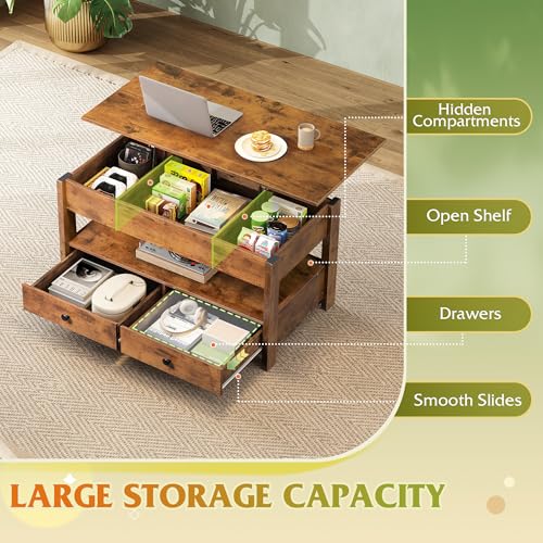 Lift Top Coffee Table with 2 Drawers