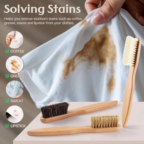 3 Pcs Wood Laundry Stain Brush Stain Remover Brushes with Boar Bristle Small Stain Brush for Clothes for Scrubbing Stains from Furniture Fabric Leather (3 Count)