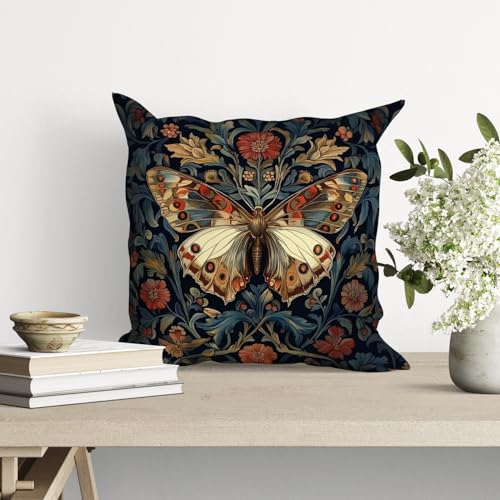 William Morris Abstract Vintage Floral Velvet Butterfly Design Throw Pillow Covers Home Decor