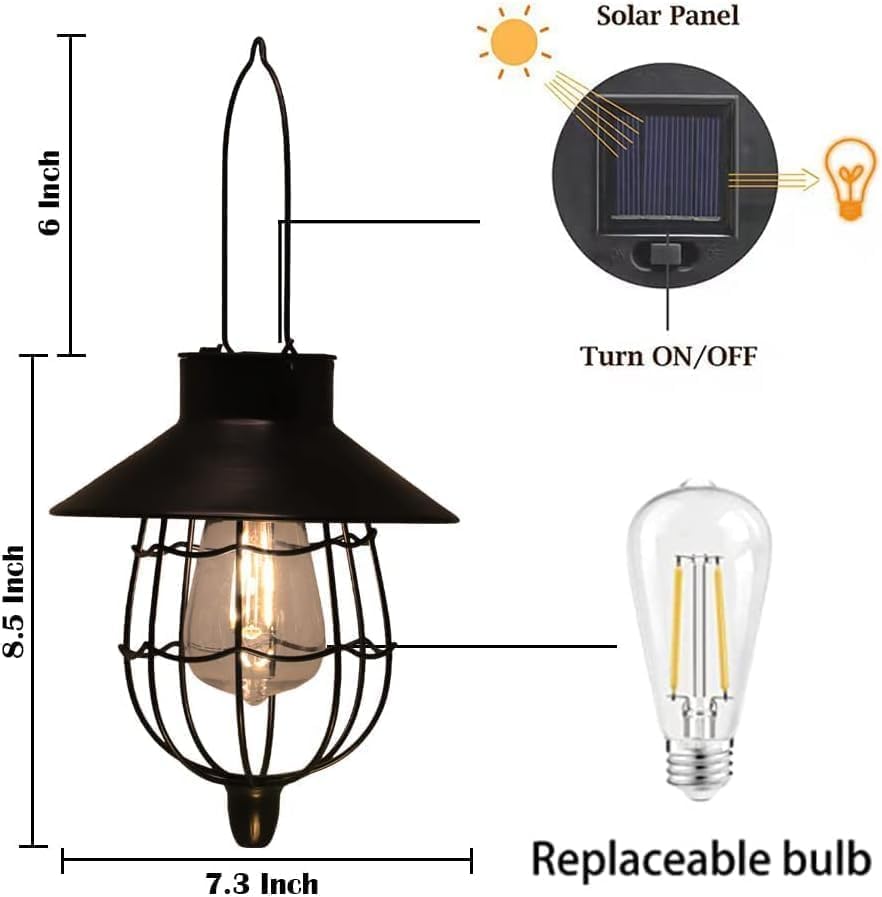 6 Pack Solar Lantern Hanging Waterproof Outdoor Metal Solar Lamp with Warm White Light Decorate for Yard Garden Pathway Patio Porch (6 Count)