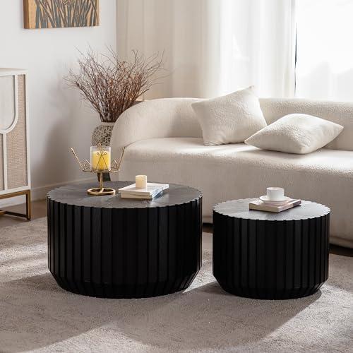 Fluted Round Coffee Table Set of 2 (2 Count)
