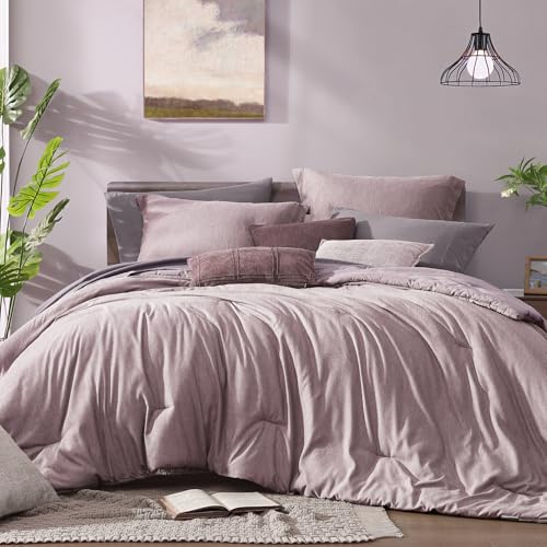 Queen Comforter Set 7 Pieces Lilac Cationic Dyeing Bed in a Bag