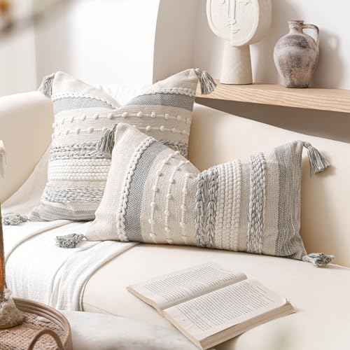 Gray Decorative Lumbar Pillow Cover 12x20