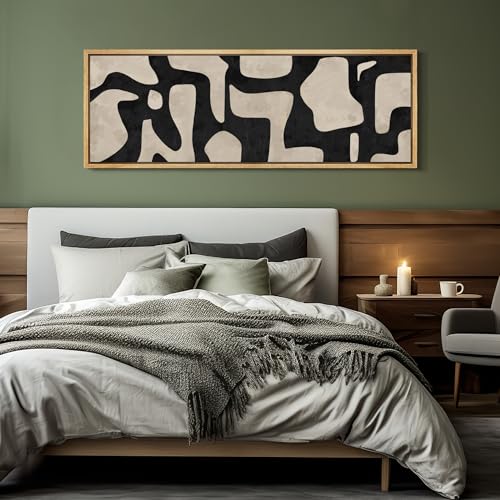 Large Framed Canvas Print Wall Art Abstract Contours Black and White Illustrations Antique Retro Fine Art Illustrations Decorative Colorful for Bedroom