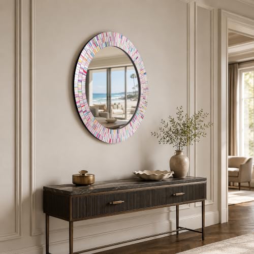 24" Round Rainbow Mosaic Wall Mirror
