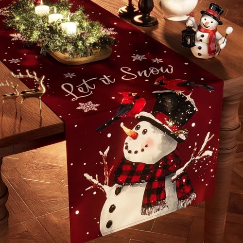 Table Runner for Christmas Decorations with Snowman Snowflakes