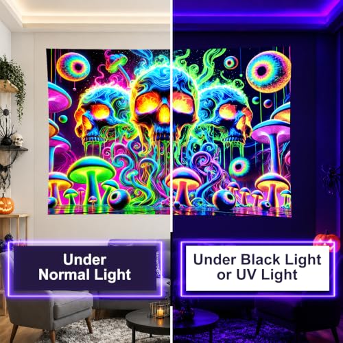 Blacklight Tapestry Skull Surreal Wall Art 78 x 59 Inch