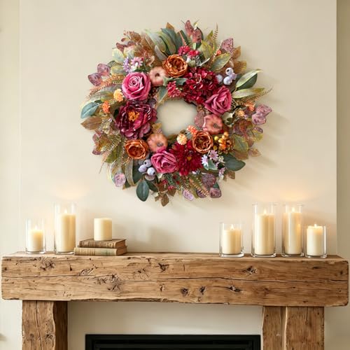 24 Inch Fall Floral Front Door Wreath Farmhouse Harvest Decor