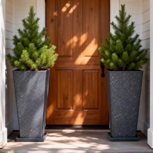 Autodaya 28" Plant Pots Tall Planters for Plants Outdoor Set of 2 with Tray (2 Count)