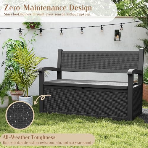 80 Gallon Outdoor Storage Bench Lockable Deck Box Outdoor Storage Box Waterproof for Patio
