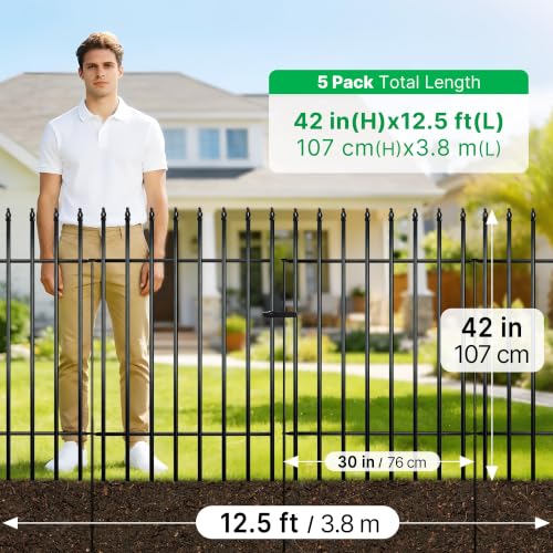 42" H x 12.5 Ft Metal Garden Fence with Gate (36 Sq Ft)