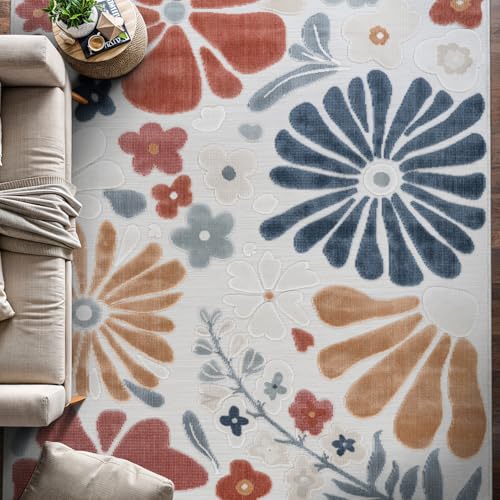 Outdoor Rug 6x9 Modern Floral Tropical Area Rugs for Outdoor and Indoor Patio Easy to Clean Non Shedding Living Room Porch Garden Washable Outside Carpet (58.5 Sq Ft)