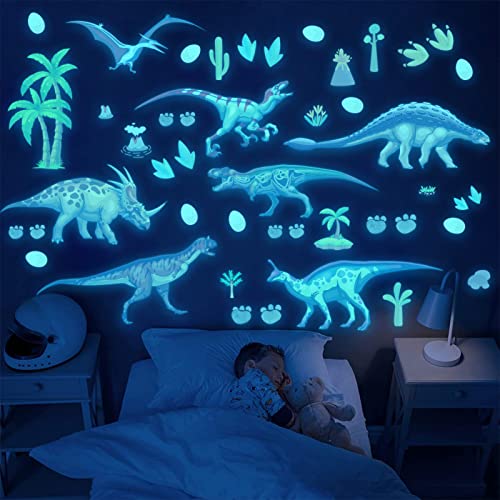 Glow in The Dark Dinosaur Wall Decals Dinosaur Room Decor for Bedroom (68 Count)