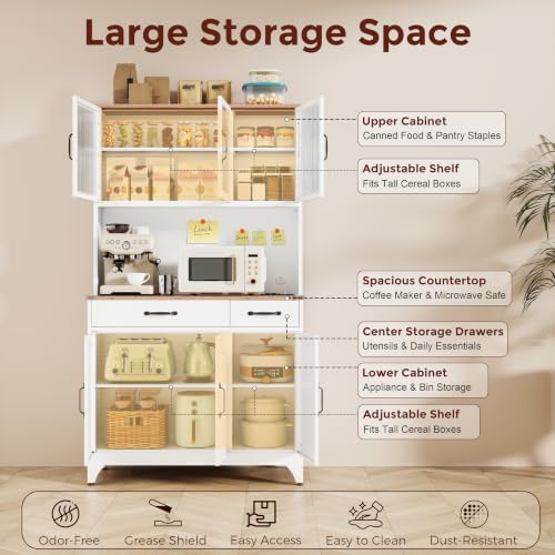 74.8" Tall Metal Pantry Cabinet with Charging Station & LED Light