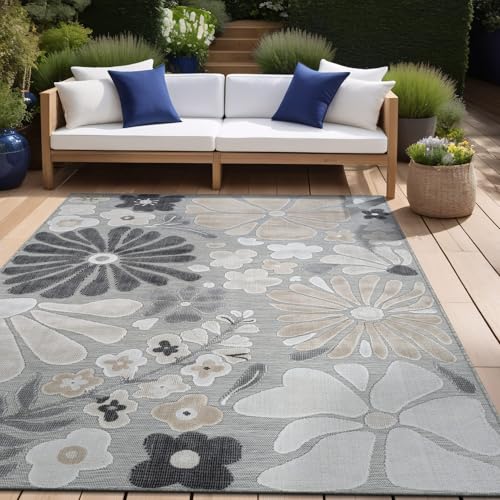 Outdoor Rug 6x9 Modern Floral Tropical Area Rugs for Outdoor and Indoor Patio Easy to Clean Non Shedding Living Room Porch Garden Washable Outside Carpet (58.5 Sq Ft)