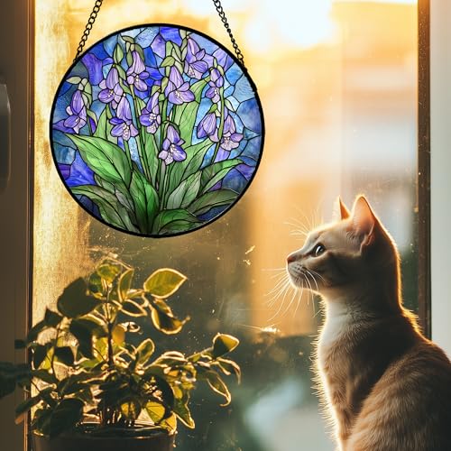 Stained Glass Window Hanging Suncatcher Purple Flower Gifts for Women 15"