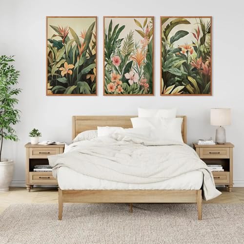 Boho Tropical Leaves Framed Canvas Wall Art