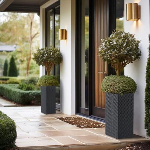 2 Pack Tall Planters for Outdoor Rattan Square Box 12x12x24inch (2 Count)