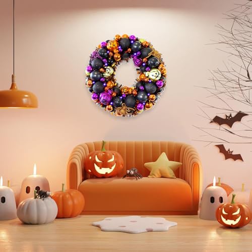 13.8 Inch Halloween Ball Wreath for Front Door with Lights