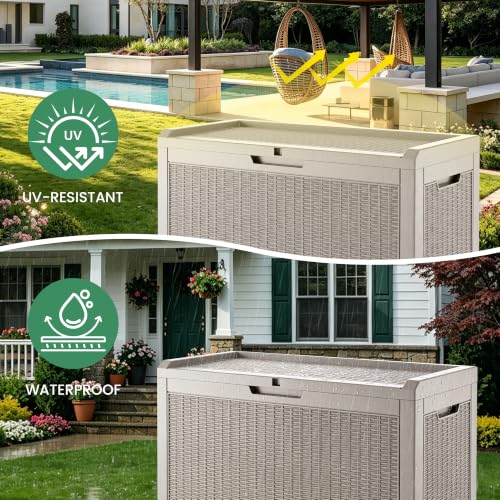 60 Gallon Outdoor Storage Box Waterproof Lockable Resin with Side Handles