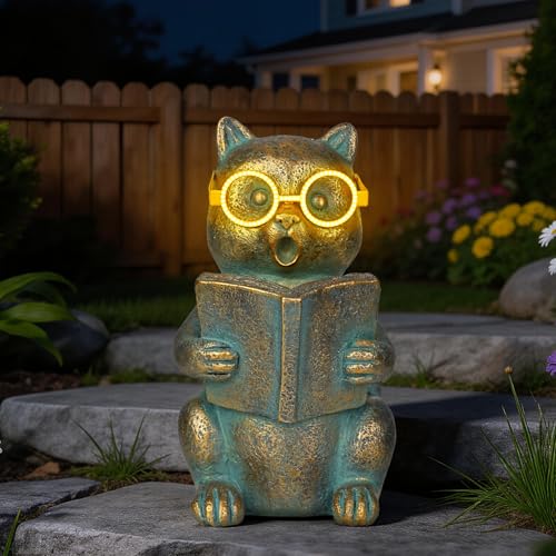Solar Reading Cat Decor with Light