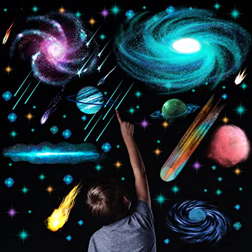 Glow in The Dark Stars Comets and Planets Galaxy Wall Stickers for Ceilings Glow in The Dark Wall Decals Removable Universe Home Decor for Bedroom
