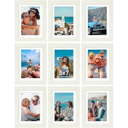 5x7 Picture Frames Set of 9 for Wall Mount or Tabletop (9 Count)