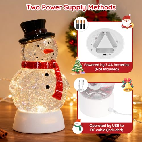 Christmas Snow Globe Snowman Lighted Musical Glitter Globe Battery Operated or USB Powered with Timer Water Glittering Snowing Globe for Christmas Party Home Table Decorations Gifts