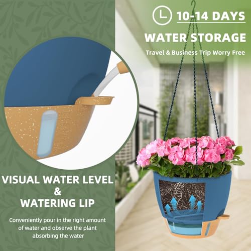 12 Inch Large Self Watering Hanging Planters for Indoor Outdoor Plants
