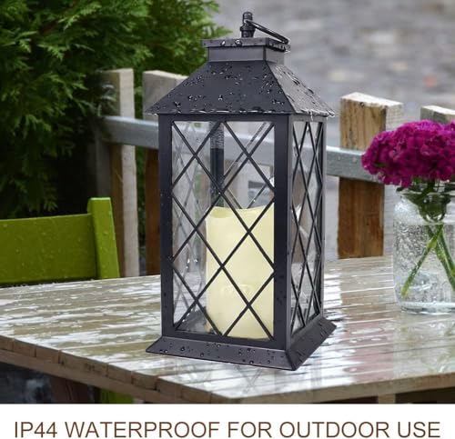 2 Pack 13.5" Vintage Candle Lantern with LED Pillar Candle